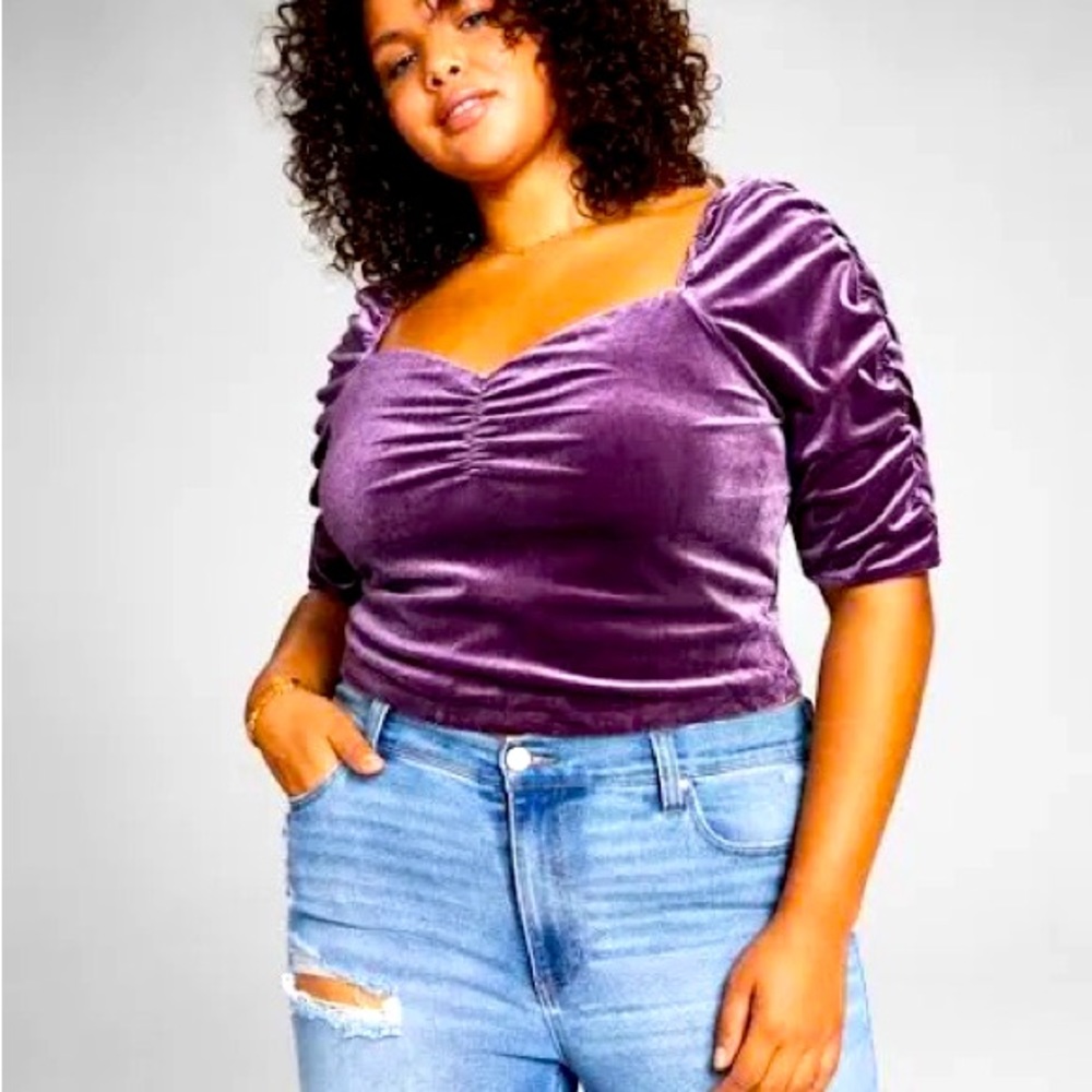 Plus size plum velvet crop top